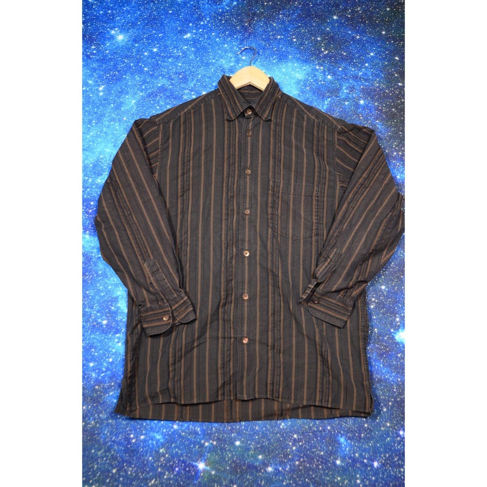 Ermenegildo Zegna Shirt Mens Medium Brown Stripe‎ Long Sleeve Button Up Italy